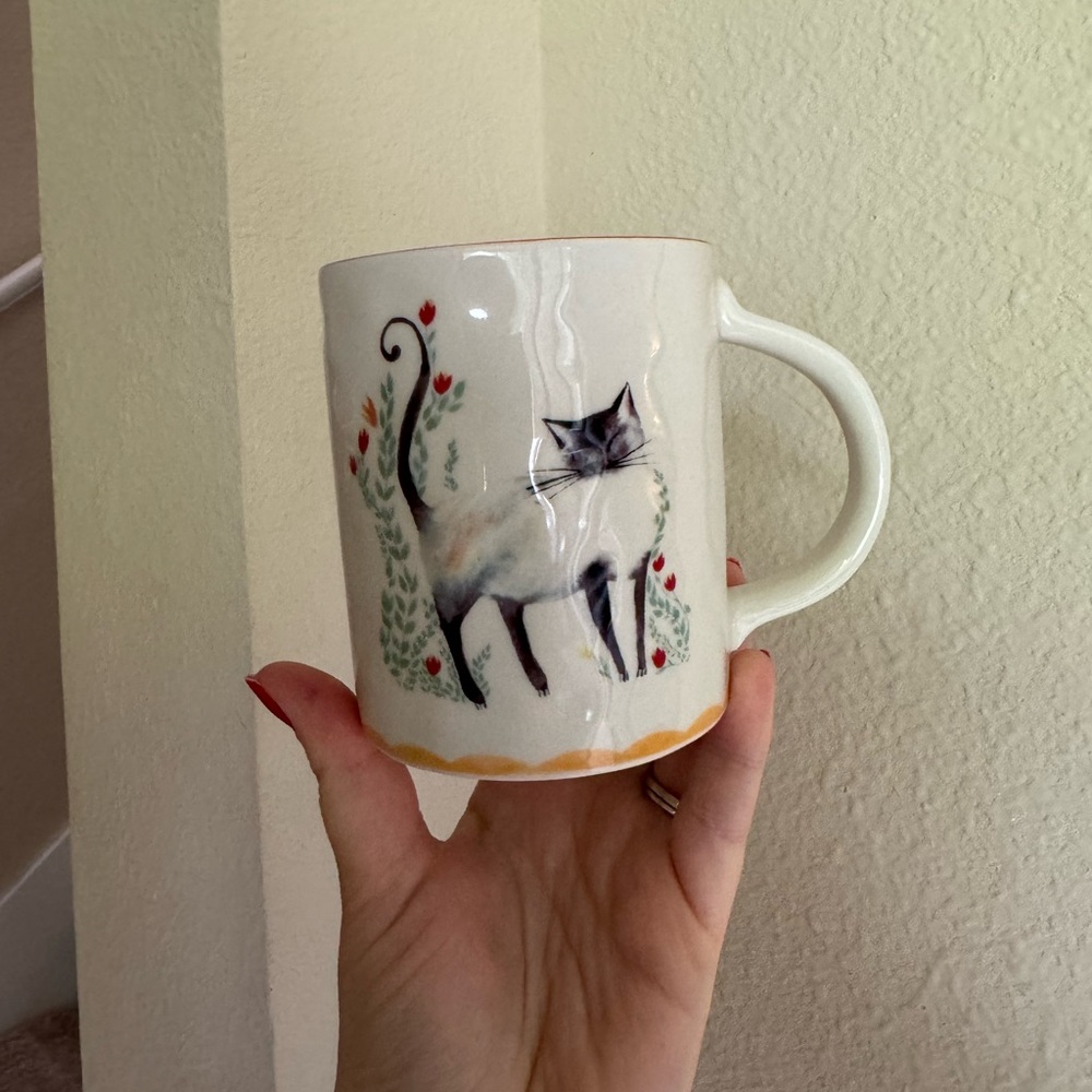 Anthropologie White Ceramic Mug with Cat Design by Lucy Eldridge